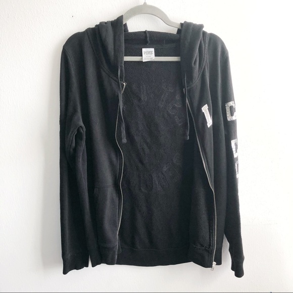 Victoria’s Secret PINK Hoodie Black Sequins LA West Coast Beaches Sz M - Picture 9 of 12
